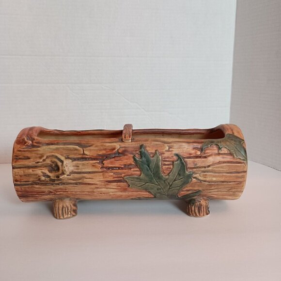 Weller 1920"s Vintage Pottery Log Planter Oak Leaf - Picture 1 of 8